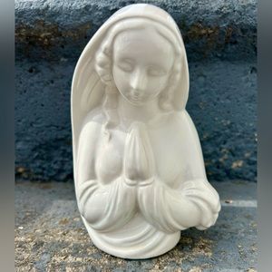 Vintage Mother Mary Planter Ceramic Stark White Small 6"